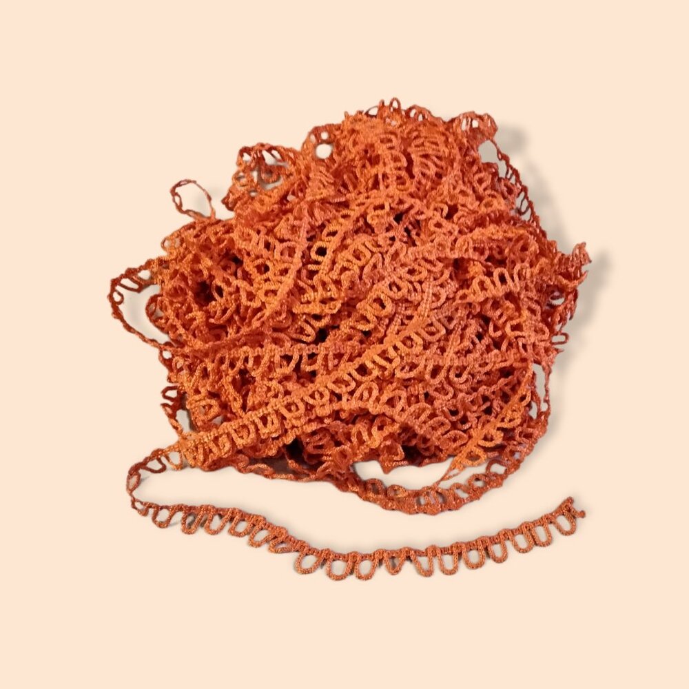 Vintage Orange Gimp Loop Fringe - 5/8 Inch Wide x 38 Yards Braided Trim